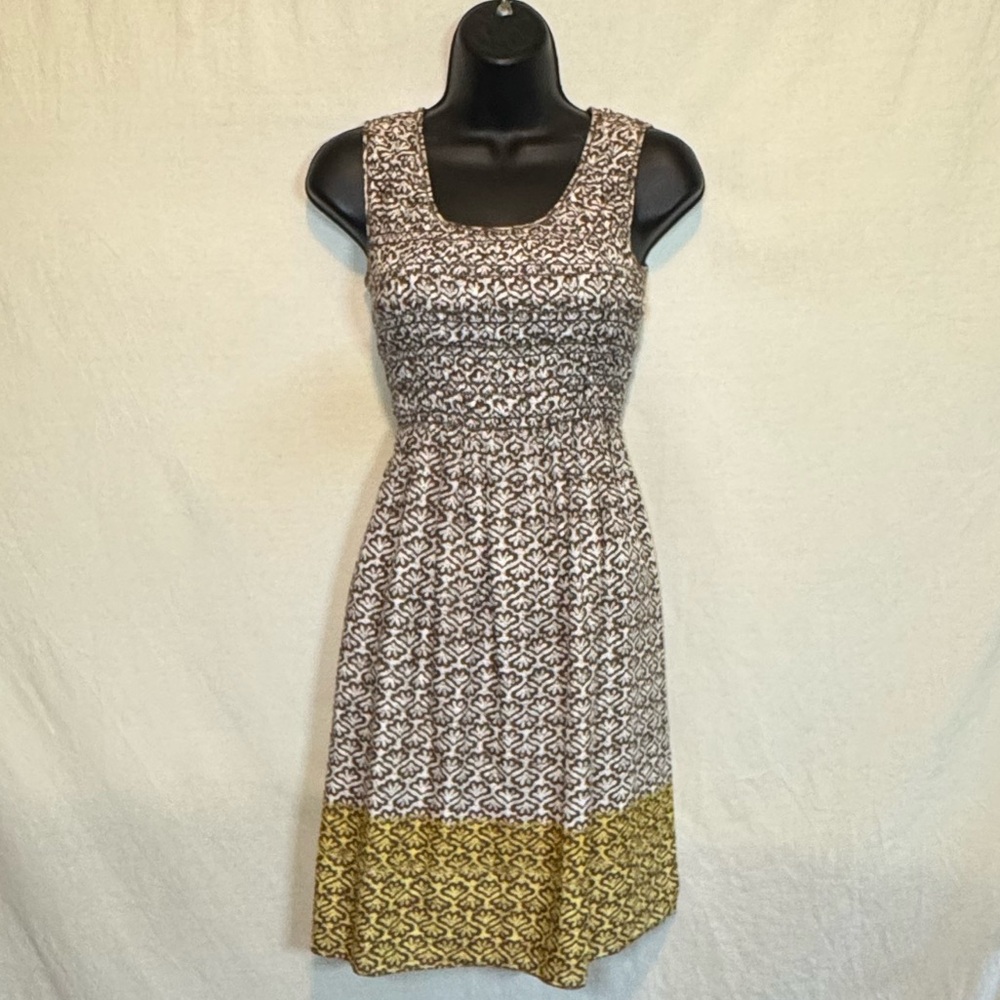 G-88 Sophie Max White Brown &‎ Yellow Sleeveless Summer MIDI Dress Size XS